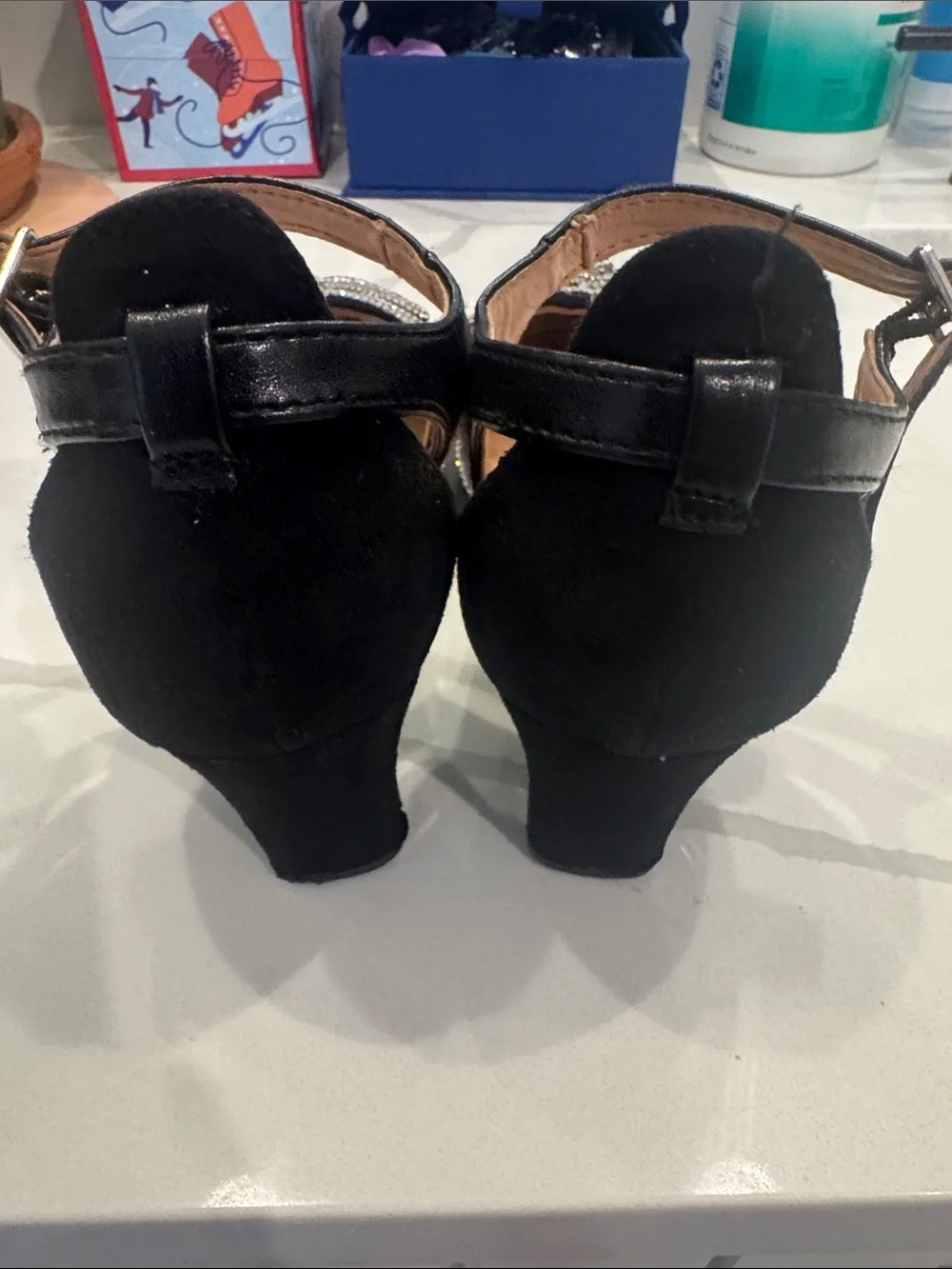 INC International Concepts Black Rhinestone Bow Ankle-Strap Heels
